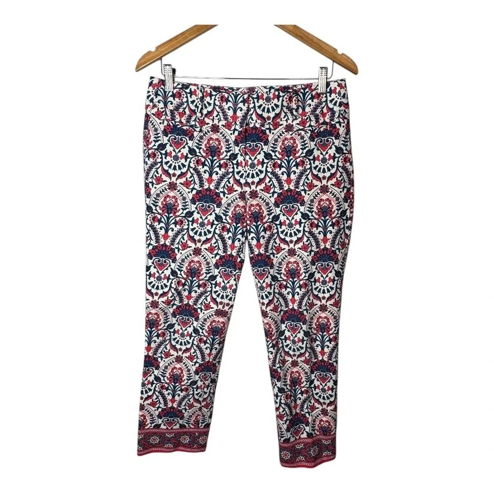 Ann Taylor LOFT Marisa Pants Womens 4 Multicolor Paisley Ankle Crop Stretch Boho